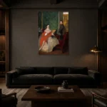 Edgar Degas Edmondo and Thérèse Morbilli Living Room Wall Art Print shown in a warm modern interior
