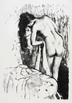 Nude Woman Standing, Drying Herself by Edgar Degas, a bedroom wall art print for refined interiors