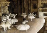 The Rehearsal of the Ballet on Stage by Edgar Degas, a living room wall art print for refined interiors