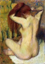 Woman Combing Her Hair by Edgar Degas, a bedroom wall art print for refined interiors