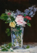 Vase de fleurs, roses et lilas by Édouard Manet, a kitchen wall art print for refined interiors