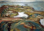 Coastal Landscape by Edvard Munch, a living room wall art print for refined interiors