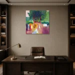 Edvard Munch Flirting in the Park Living Room Wall Art Print displayed in a contemporary gallery-inspired room