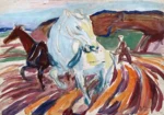 Horses Ploughing by Edvard Munch, a living room wall art print for refined interiors