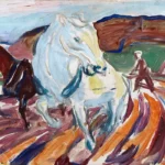 Horses Ploughing by Edvard Munch, a living room wall art print for refined interiors