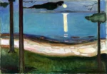 Moonlight by Edvard Munch, a living room wall art print for refined interiors
