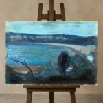 Edvard Munch Moonlight by the Mediterranean Living Room Wall Art Print displayed on a studio easel