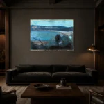 Edvard Munch Moonlight by the Mediterranean Living Room Wall Art Print shown in a warm modern interior