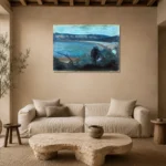 Edvard Munch Moonlight by the Mediterranean Living Room Wall Art Print presented in a sophisticated home setting