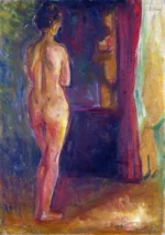 Nude in Front of the Mirror by Edvard Munch, a bedroom wall art print for refined interiors