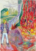 Woman By The Veranda Step by Edvard Munch, a living room wall art print for refined interiors