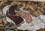 Death and girl by Egon Schiele, a living room wall art print for refined interiors
