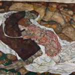 Death and girl by Egon Schiele, a living room wall art print for refined interiors