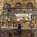 House Wall on the River by Egon Schiele, a living room wall art print for refined interiors