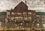 House with Shingle Roof (Old House II) by Egon Schiele, a living room wall art print for refined interiors