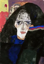 Mourning Woman by Egon Schiele, a living room wall art print for refined interiors