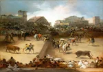 Bullfight in a Divided Ring by Francisco de Goya, a living room wall art print for refined interiors