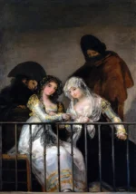 Majas on a Balcony by Francisco de Goya, a living room wall art print for refined interiors