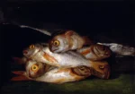 Still Life With Golden Bream by Francisco de Goya, a kitchen wall art print for refined interiors