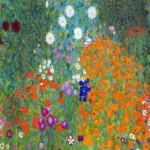 Cottage Garden by Gustav Klimt, a living room wall art print for refined interiors