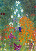 Cottage Garden by Gustav Klimt, a living room wall art print for refined interiors