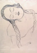 Half-figure of a Young Woman by Gustav Klimt, a living room wall art print for refined interiors