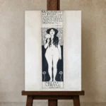 Gustav Klimt Nuda Veritas Living Room Wall Art Print displayed on a studio easel