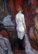 Woman before a Mirror by Henri de Toulouse-Lautrec, a living room wall art print for refined interiors