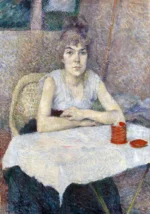 Young woman at a table, ‘Poudre de riz’ by Henri de Toulouse-Lautrec, a dining room wall art print for refined interiors