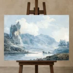 J. M. W. Turner Ilam Rock, Dovedale, Derbyshire Living Room Wall Art Print displayed on a studio easel