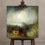J. M. W. Turner The Evening of the Deluge Living Room Wall Art Print displayed on a studio easel