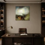 J. M. W. Turner The Evening of the Deluge Living Room Wall Art Print displayed in a contemporary gallery-inspired room
