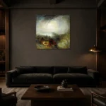 J. M. W. Turner The Evening of the Deluge Living Room Wall Art Print shown in a warm modern interior