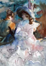 Ladies in the Shade Abriès by John Singer Sargent, a living room wall art print for refined interiors