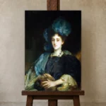 John Singer Sargent Portrait Of Miss Katherine Elizabeth Lewis Living Room Wall Art Print displayed on a studio easel