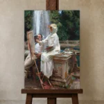 John Singer Sargent The Fountain, Villa Torlonia Frascati, Italy Living Room Wall Art Print displayed on a studio easel