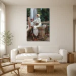 John Singer Sargent The Fountain, Villa Torlonia Frascati, Italy Living Room Wall Art Print styled in a refined neutral interior