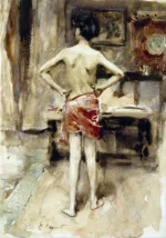 The Model by John Singer Sargent, a living room wall art print for refined interiors