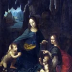 The Virgin of the Rocks by Leonardo da Vinci, a living room wall art print for refined interiors