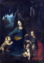 The Virgin of the Rocks by Leonardo da Vinci, a living room wall art print for refined interiors