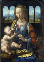 Madonna of the Carnation by Leonardo da Vinci, a living room wall art print for refined interiors