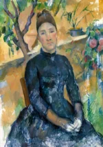 Madame Cézanne in the Conservatory by Paul Cézanne, a living room wall art print for refined interiors