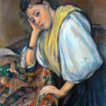Young Italian Woman at a Table by Paul Cézanne, a dining room wall art print for refined interiors
