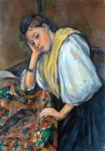 Young Italian Woman at a Table by Paul Cézanne, a dining room wall art print for refined interiors