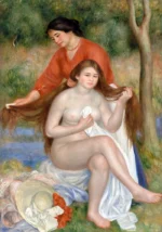 Bather and Maid (La Toilette de la baigneuse) by Pierre-Auguste Renoir, a bedroom wall art print for refined interiors