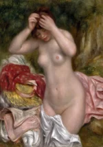 Bather Arranging Her Hair by Pierre-Auguste Renoir, a bedroom wall art print for refined interiors