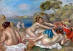 Bathers Playing with a Crab by Pierre-Auguste Renoir, a bedroom wall art print for refined interiors