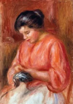 Girl Darning (Femme reprisant) by Pierre-Auguste Renoir, a living room wall art print for refined interiors