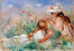 Girls Arranging a Bouquet by Pierre-Auguste Renoir, a living room wall art print for refined interiors