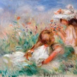 Girls Arranging a Bouquet by Pierre-Auguste Renoir, a living room wall art print for refined interiors